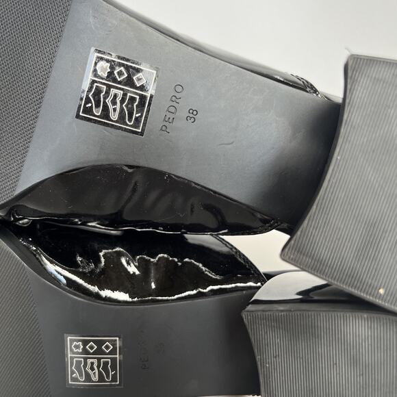 PEDRO Size 38 BLACK Patent MULES SLIDES SHOES - Picture 13 of 13